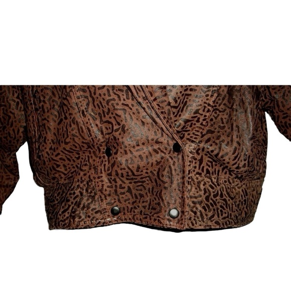 Vintage 90s G-III Leather Jacket Cropped Puffy Jacket Brown Tribal Boho Western - Picture 11 of 15